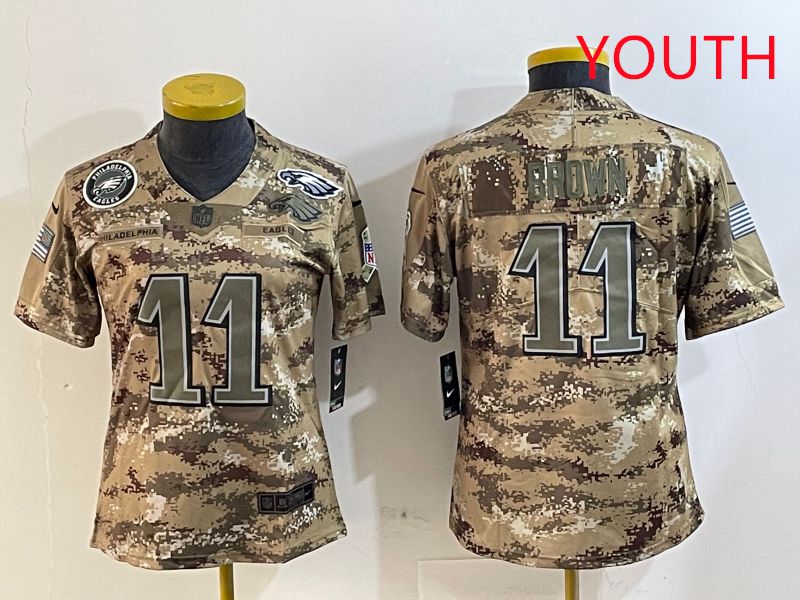 Youth Philadelphia Eagles 11 Brown Camo Nike 2025 Salute to Service Limited NFL Jersey style 6